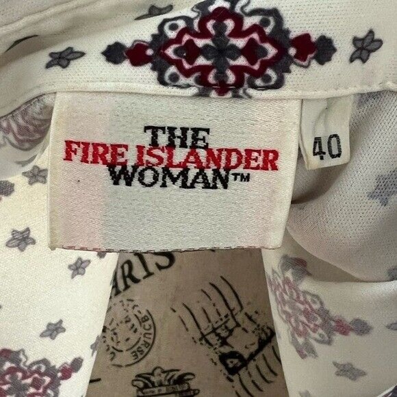 Vintage The Fire Islander women white red & gray patterned button up blouse - Picture 3 of 6